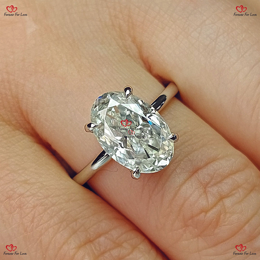 Haley Bieber Inspired  Oval Crushed Ice Moissanite Engagement Ring