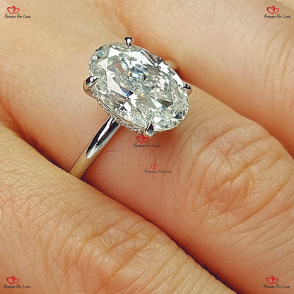 Haley Bieber Inspired  Oval Crushed Ice Moissanite Engagement Ring