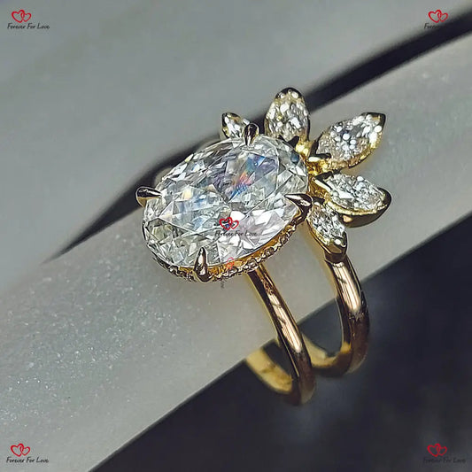 Oval Moissanite Engagement Ring Set with Marquise Diamond Wedding Band Forever For Love
