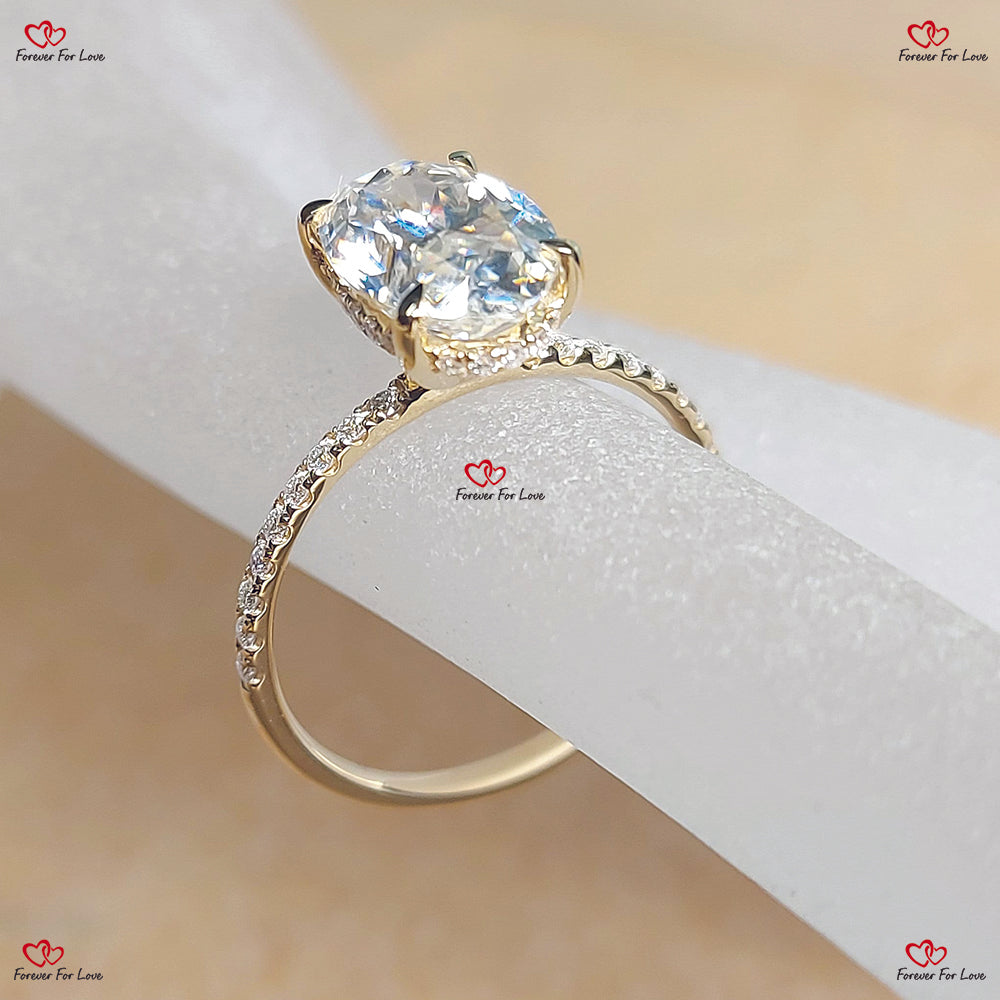 Oval Cut Moissanite Engagement Ring in Solid Gold