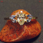 GIA Certified  Pear Shape Sapphire Cluster Diamond Ring - Solid Gold Leaf Engagement Ring Forever For Love