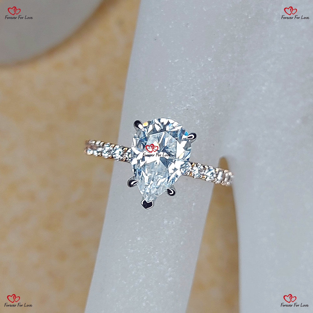 Moissanite Engagement Ring in White Gold Pave Setting