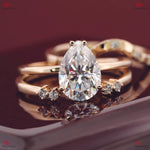 Brilliant Cut Pear Diamond Hidden Halo and Pave Wedding Set Bands Forever For Love