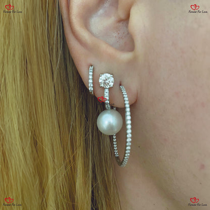 Gold Diamond and Natural South Sea Pearl Earrings