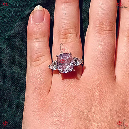 Vivid Pink Diamond Cushion Cut Ring - Lovely Cushion Shape with Pear Side Stones in Vintage Victorian Style