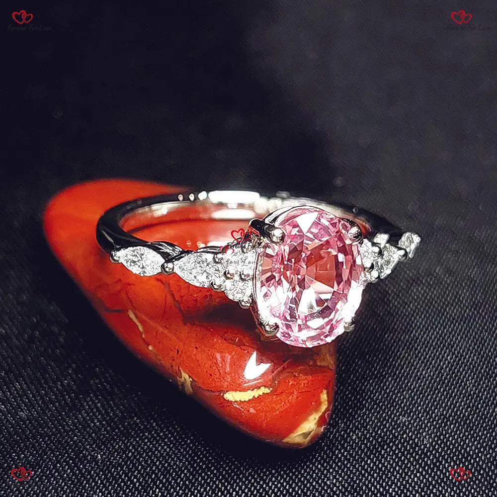 Vintage White Gold Baby Pink Sapphire Engagement Ring - With Diamonds