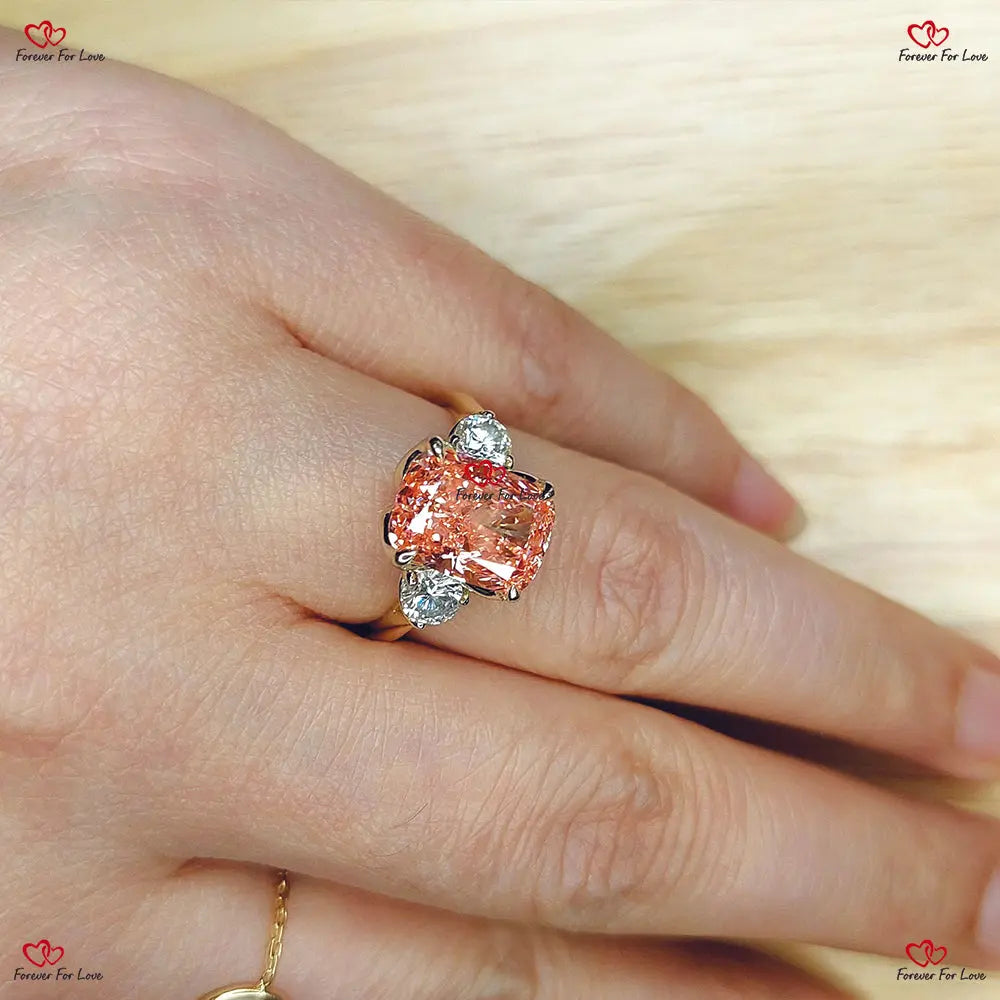 Pink Cushion Cut Diamond Engagement Ring Cushion cut 1Ct Moissanite Brilliant Cut engagement ring in 935 Argentium Silver — custom handcrafted by Forever For Love
