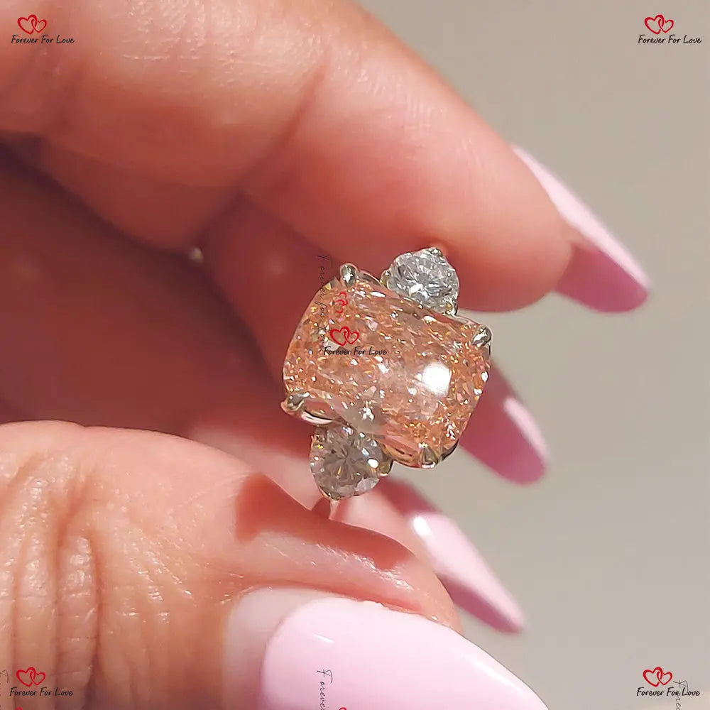 Pink Cushion Cut Diamond Engagement Ring Cushion cut 1Ct Moissanite Brilliant Cut engagement ring in 935 Argentium Silver — custom handcrafted by Forever For Love