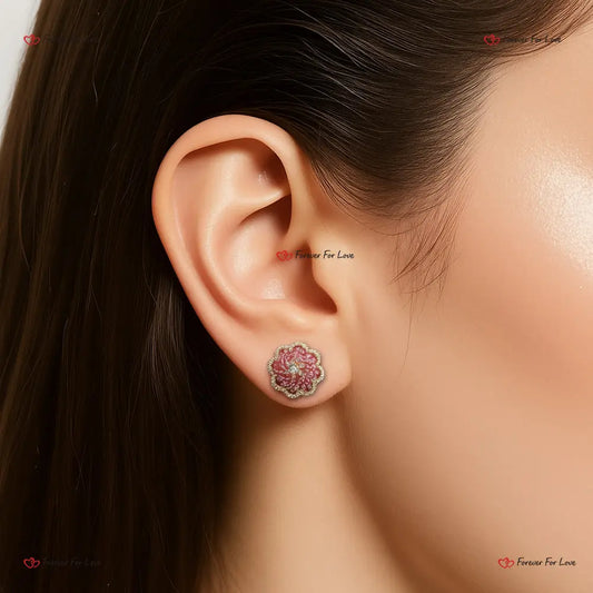 Pink Sapphire & Natural Diamond Stud Earrings Forever For Love