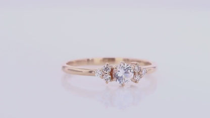 Natural Round Diamond three stone cluster ring- Diamond rose gold Engagement ring