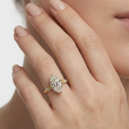 Unique Vintage Oval Diamond Engagement Ring -  F VS1 Lab Grown Diamond in Solid Gold IGI Certified