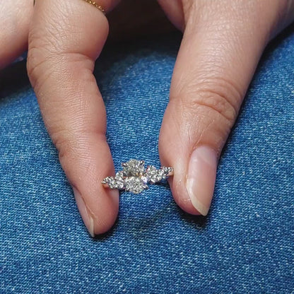 Oval Center Stone with Round Diamond Cluster Pave Engagement Ring