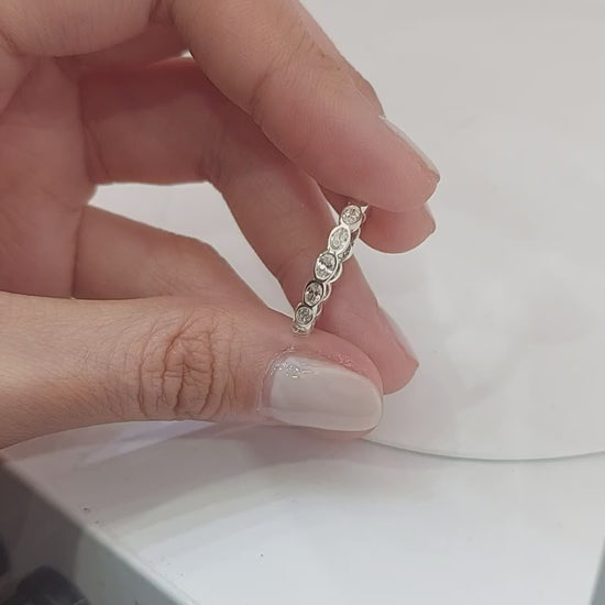 Élégante bague à diamants ovale est-ouest en argent Oval cut Moissanite engagement ring in Gold or Platinum — custom handcrafted by Forever For Love