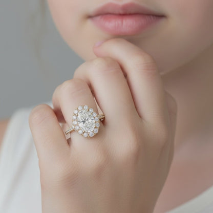 Antique Vintage Style Oval Moissanite Engagement Ring |  Crushed Ice Cut | Solid White Gold