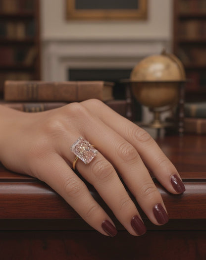 10 carat F Color VS1 Clarity IGI Certified Elongated Pink Radiant Cut Lab Grown Diamond Ring