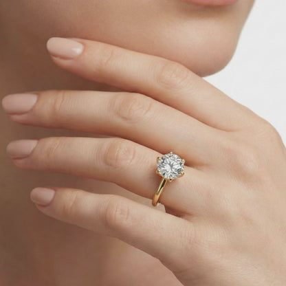 Bague solitaire en diamant de laboratoire à taille ronde | G VS1 | Or massif | Bague de fiançailles à taille idéale