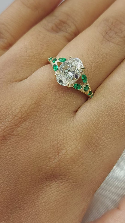 1.0 Carat E , IGI Certified Lab Grown Oval Cut Diamond Ring, Vintage Emerald Diamond Band