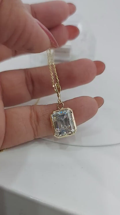 4 Ct Emerald Cut Moissanite Pear Pendant Necklace
