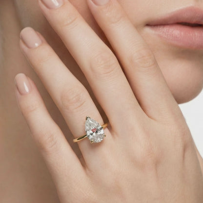 Pear Diamond Vintage Ring – Lab Grown IGI Certified Yellow Gold Custom-Made Unique Engagement Ring
