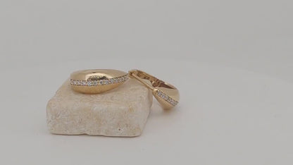 14k Gold Plain Thick Huggie Earrings with Diamonds