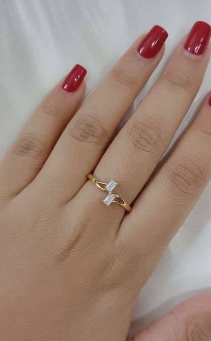 Unique 2 Stone Engagement Ring, Baguette cut Diamond Anniversary Ring