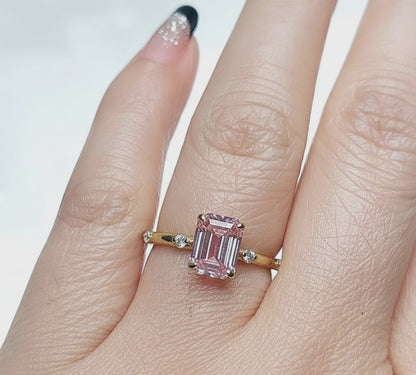 Pink Emerald Cut Lab Created Diamond, Engagement Ring