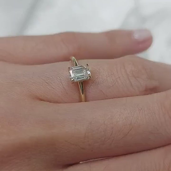 1CT Emerald-Cut Lab-Grown Diamond Engagement Ring - IGI Certified, 14K Solid Gold or Platinum Emerald cut 1Ct Moissanite Brilliant Cut engagement ring in 935 Argentium Silver — custom handcrafted by Forever For Love