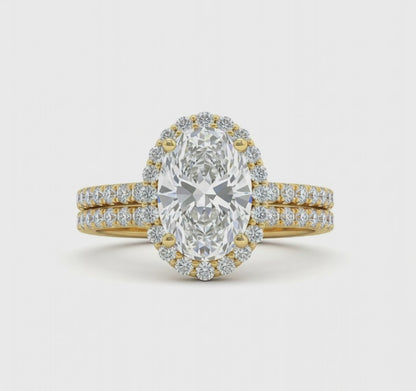 Bague de fiançailles solitaire en diamant de laboratoire à taille ovale certifiée IGI D/VVS2 de 2 carats au total | Bague de fiançailles avec halo caché et bande de diamants ronds assortie | Or