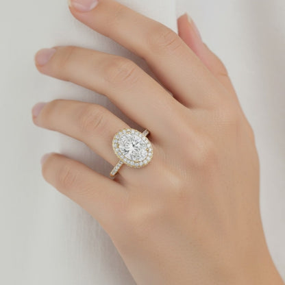 Art Deco Oval Engagement Ring, Halo Setting