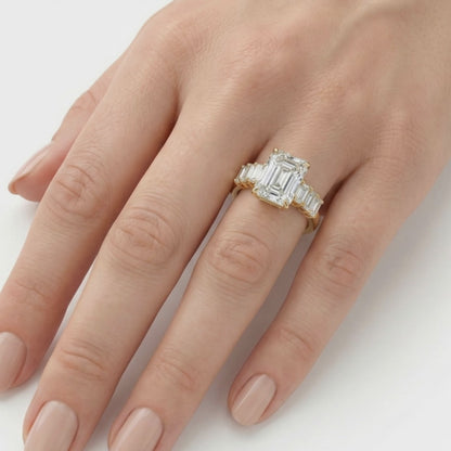 5 Carat Radiant Lab Diamond Engagement Ring, Emerald Pave Band