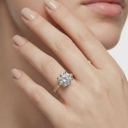Bague de fiançailles en or blanc massif avec diamant IGI taille brillant rond cultivé en laboratoire - Bague de promesse vintage