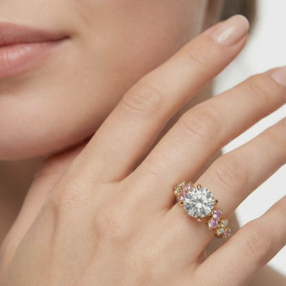 Unique Vintage Round Diamond IGI Certified Lab Created Diamond Cluster Engagement Ring