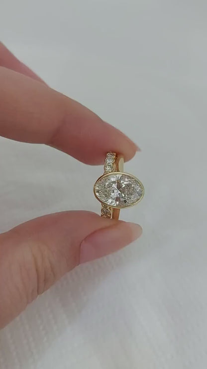 3.1Ct D VVS1 Oval Cut Lab Grown Bezel Diamond Bridal Set