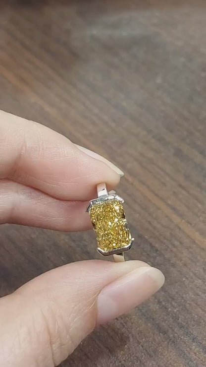 Lab Grown Yellow Cushion Cut Diamond Engagement Ring