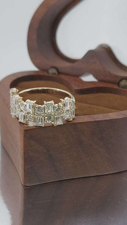 Baguette Cut Lab Grown Diamond in solid gold/platinum Band half  Eternity Band
