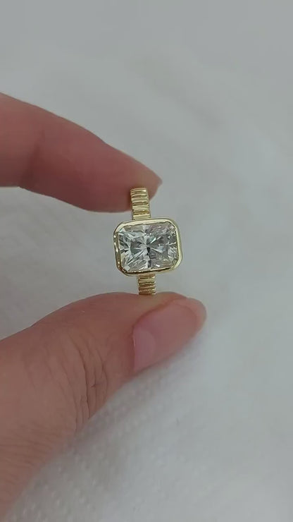 Vintage 1.5 Carat Radiant Cut Moissanite Engagement Ring | Bezel Setting