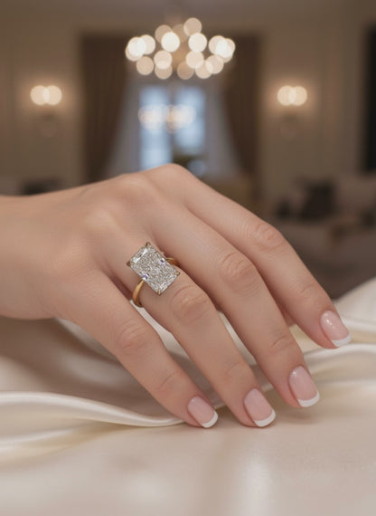 10 carat F Color VS1 Clarity IGI Certified Elongated Radiant Cut Lab Grown Diamond Ring