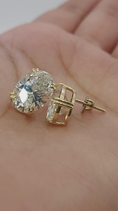 4 Carat Oval Cut Lab Grown Diamond Stud Earrings: 14K Yellow Gold