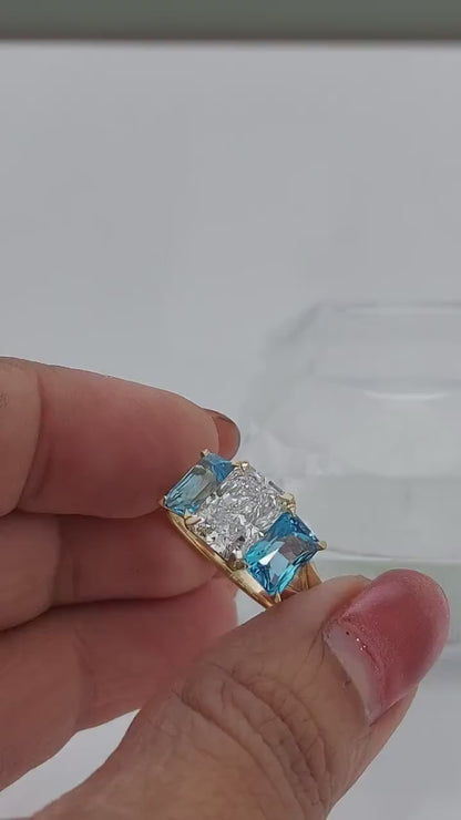 2Ct Radiant Trilogy Lab Diamond Ring with Blue Topaz
