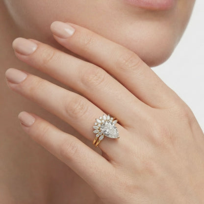 Vintage Pear Cut Lab Created Diamond Ring | Pear Engagement Ring | Pear Diamond Wedding Set for Women | Anniversary Gift for Her | Platinum