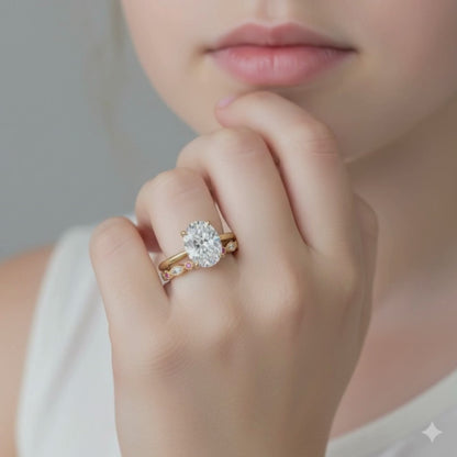 3 Karat ovaler Moissanit-Verlobungsring aus massivem Gold