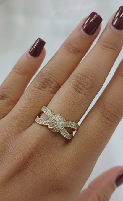 14k Solid Gold Double Knot Ring, Wedding Band Women, Moissanite Ring Dainty