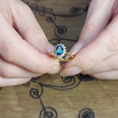 Oval Blue Sapphire Halo Diamond Engagement Ring