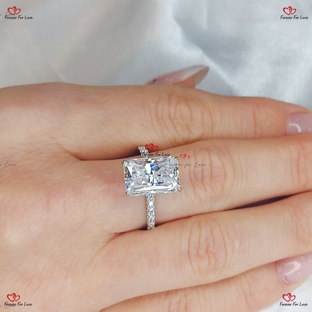 Radiant Cut Moissanite Engagement Ring – Elongated Radiant Solitaire Solid Gold with Eternity Shank