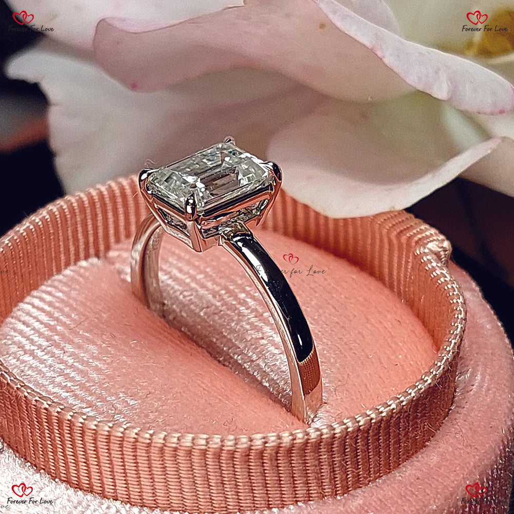 Lab Grown Emerald Cut Engagement Ring with Hidden Halo - IGI Certified F/VS1 Solid Gold Proposal Promise Ring