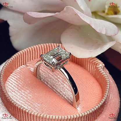 Lab Grown Emerald Cut Engagement Ring with Hidden Halo - IGI Certified F/VS1 Solid Gold Proposal Promise Ring