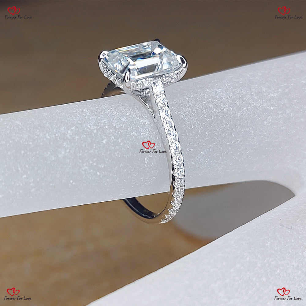 Emerald Cut Moissanite Engagement Ring in White Gold