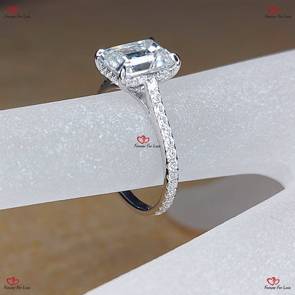 Emerald Cut Moissanite Engagement Ring in White Gold