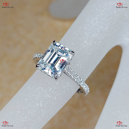 Emerald Cut Moissanite Engagement Ring in White Gold