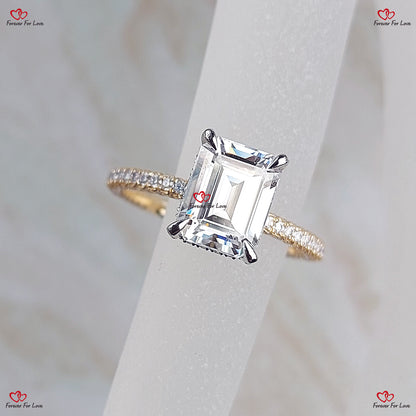 /9*7mm Emerald Cut Two Tone Forever One Engagement Ring Moissanite Emerald Engagement Ring Emerald Cut Solitaire Ring